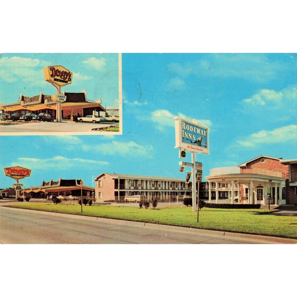 Rodeway Inns Denny's Restaurant Tulsa Oklahoma OK Motel Route 66 Chrome Postcard
